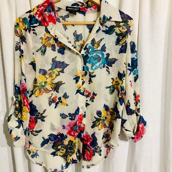 About a Girl Sheer Floral Button Up - Picture 3 of 4
